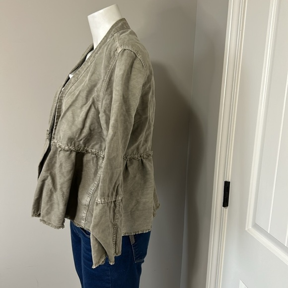 AMO DENIM FLOUNCE JACKET GREYISH GREEN Open Front Frayed Hem Revolve Sz S - Picture 7 of 14